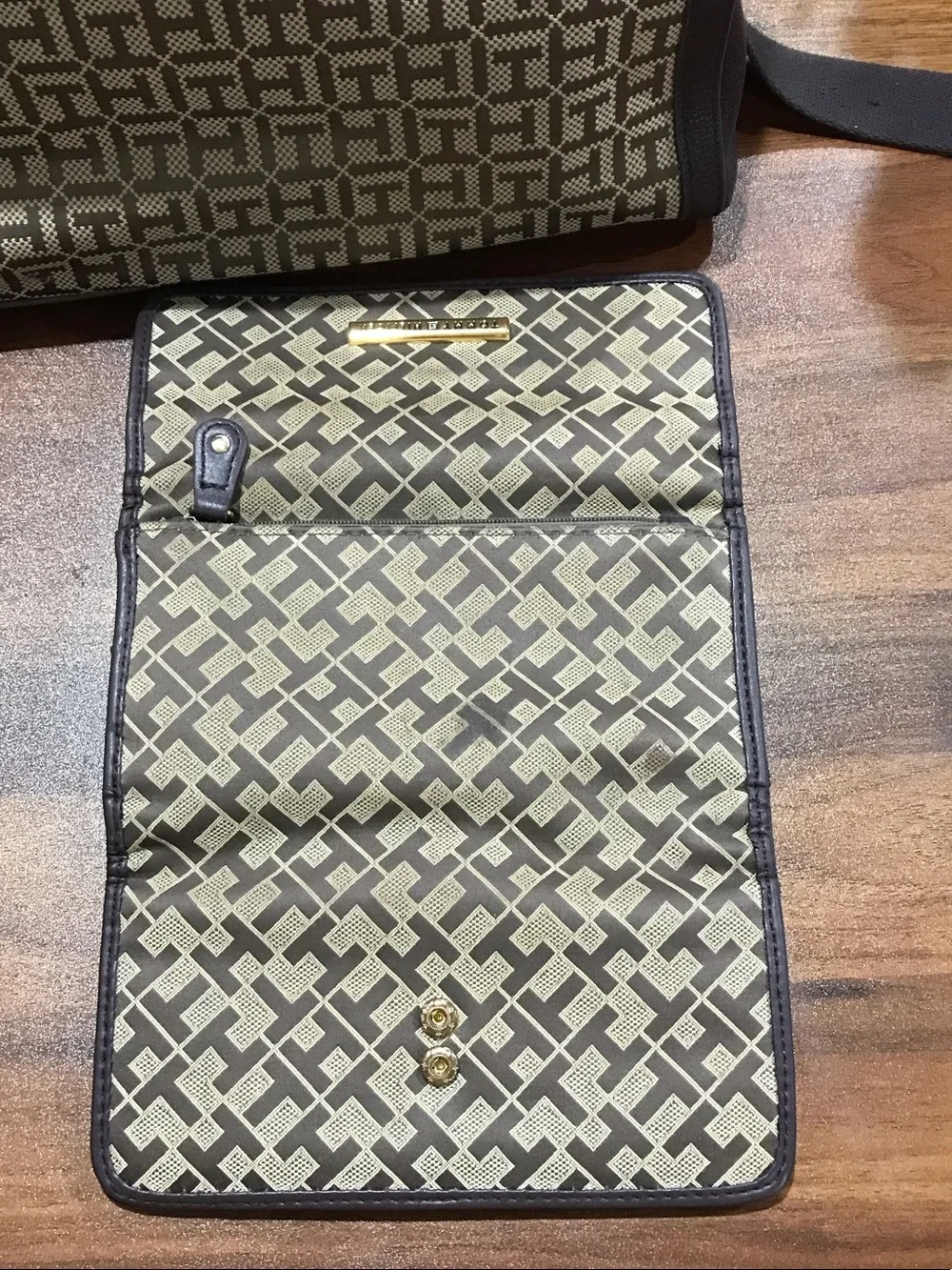 Tommy Hilfiger Brown & Beige Monogram Leather Backpack with Wallet